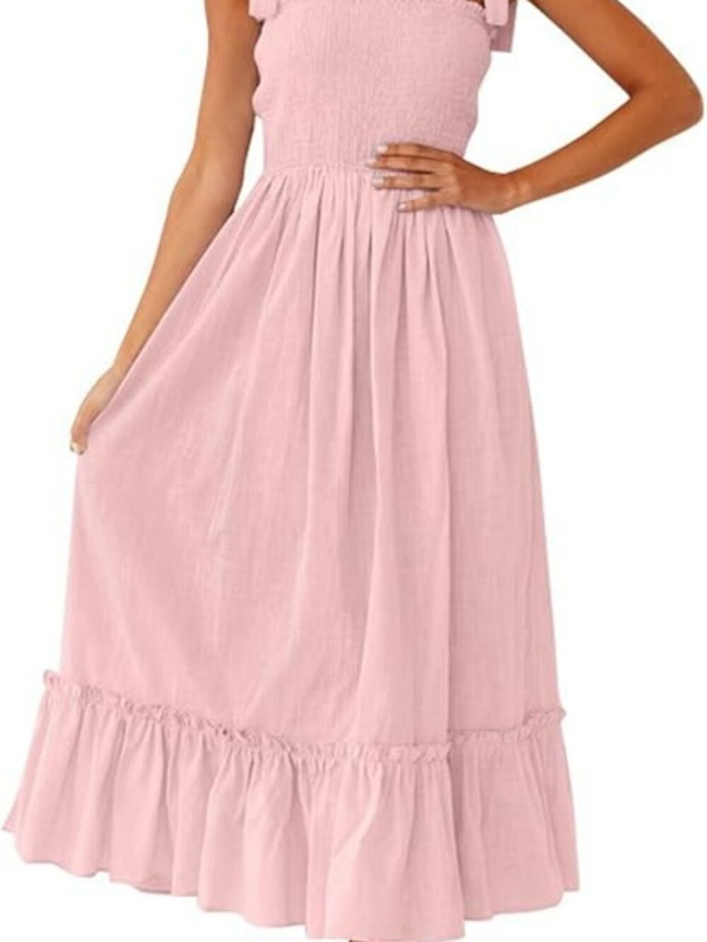 ZESICA Women's Summer Boho Spaghetti Strap Square Neck Maxi Dress - Pink